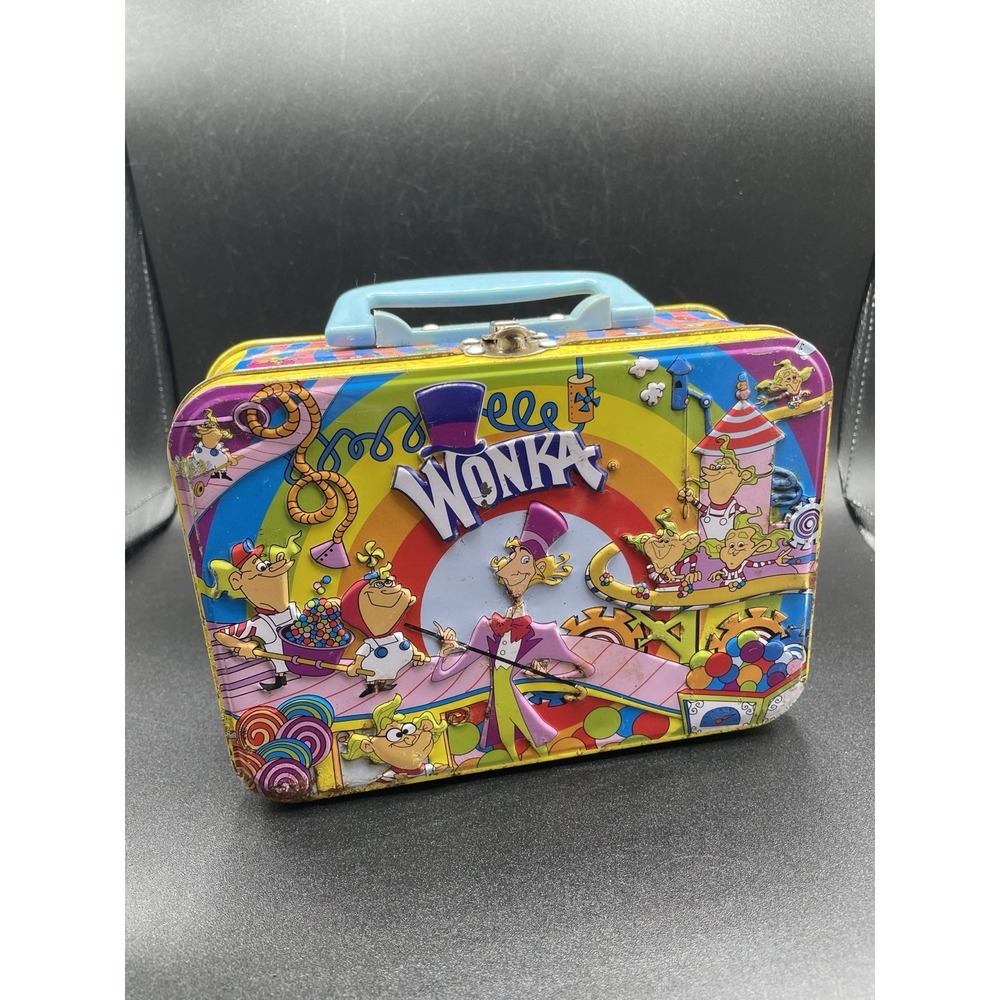 Vintage Willy Wonka Metal Lunchbox 7" Lunch Style Colorful Candy Design